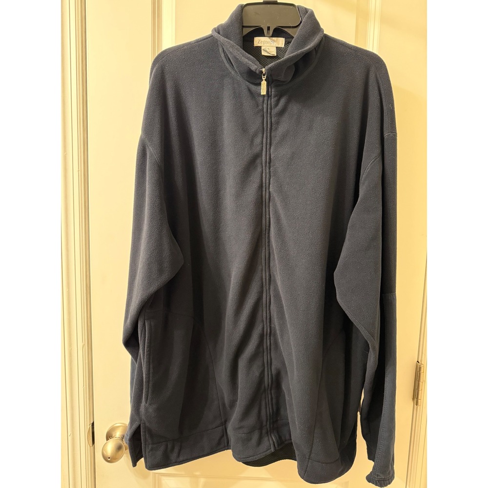 Zegna Sport Mens XL Full Zip Fleece Jacket Navy Blue Cozy Casual Outerwear
